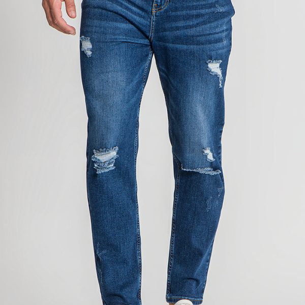 Dark Blue Ripped Carrot Leg Jeans
